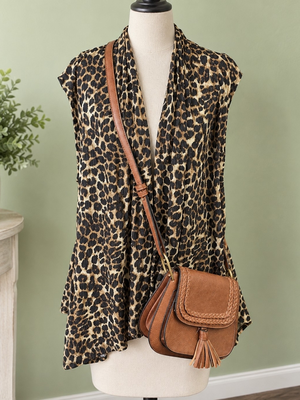 Supernova Leopard Cardigan L Jen & Co Brown Crossbody Purse Fall Outfit Bundle